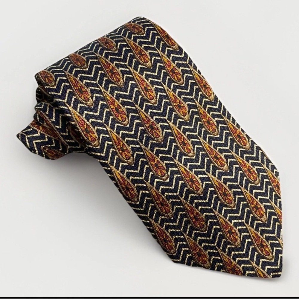MICHELE SARTORI Silk tie Made in Italy Earth Tone‎ Abstract Feather Pattern